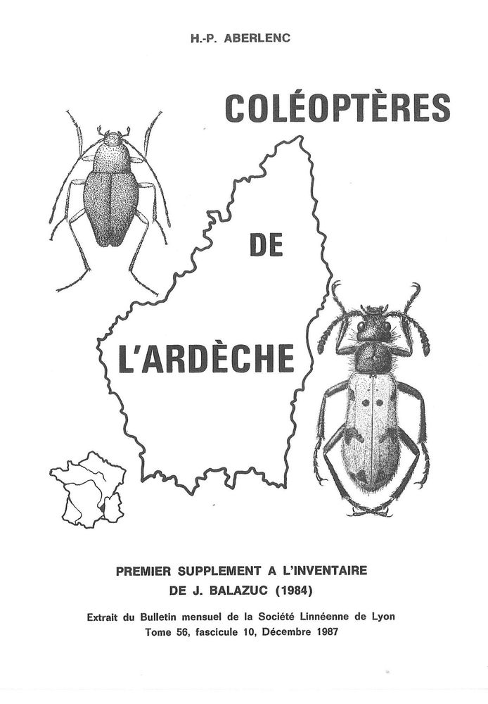 Couverture — Coléoptères de l’Ardèche : 1ᵉʳ supplément à l’inventaire de J. Balazuc