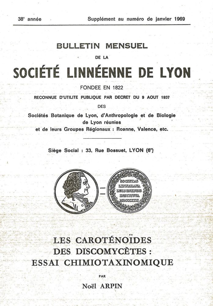 Couverture — Les caroténoïdes des Discomycètes : essais chimio-taxinomiques